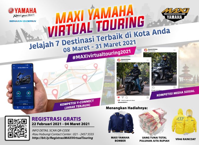 Maxi Yamaha Virtual Touring 2021, Sensasi Touring Jelajahi Destinasi Menarik dengan Aplikasi Y-Connect dengan hadiah Puluhan Juta Rupiah, Ini Syaratnya