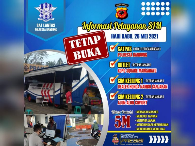 SIM Keliling Kabupaten Bandung Tetap Buka, Rabu 26 Mei 2021, Ini 4 Lokasi dan Persyaratannya