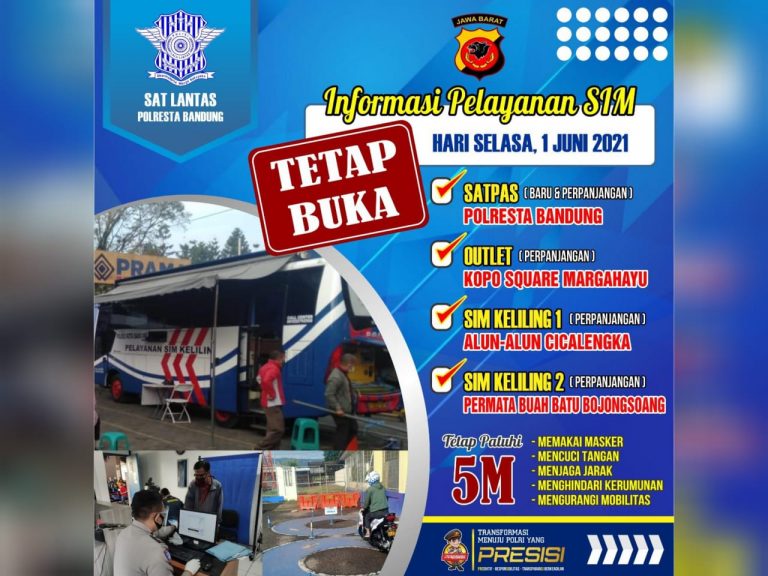Layanan SIM Kabupaten Bandung Tetap Buka, Selasa 1 Juni 2021, Ini 4 Lokasi dan Persyaratannya