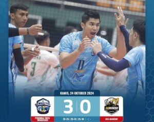 Hasil akhir Perumda Tirta Bhagasasi Bekasi vs Eka Mandiri di Livoli Divisi Utama 2024 dengan skor 3-0