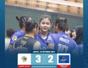 Bandung Tectona berhasil mengalahkan Jenggolo Sport Sidoarjo di Livoli Divisi Utama 2024, Jumat 25 Oktober 2024