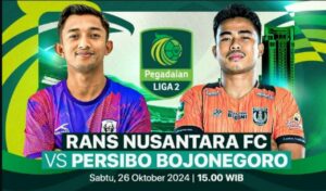 Pertandingan antara Rans Nusantara FC vs Persibo Bojonegoro di Pegadaian Liga 2 dilaksanakan pada hari Sabtu, 26 Oktober 2024