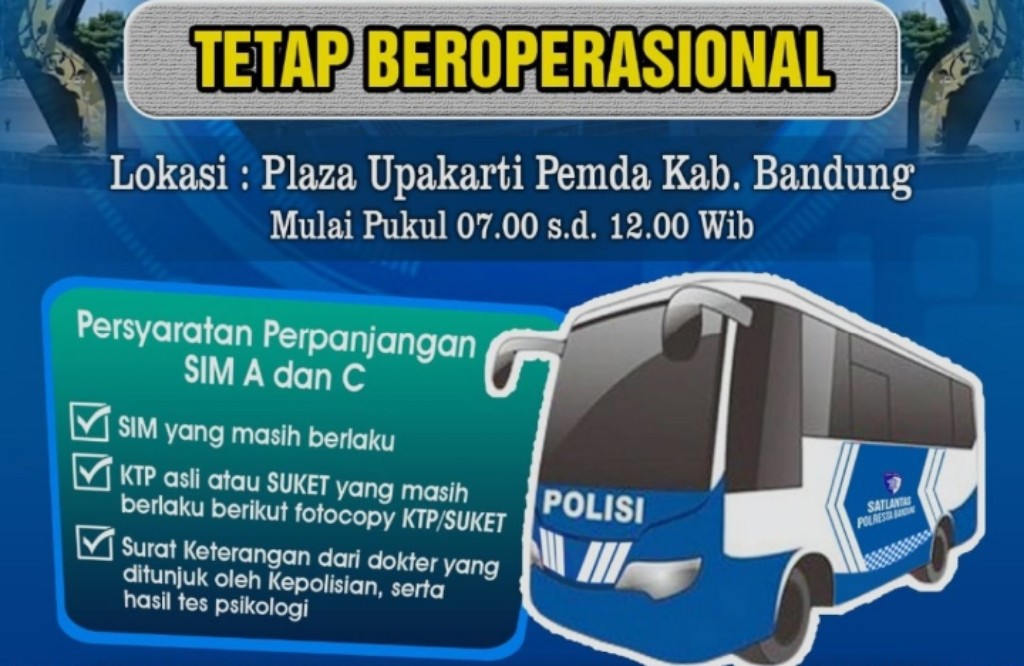 Jadwal SIM keliling Kabupaten Bandung hari ini berlokasi di Plaza Upakarti Pemda Kabupaten Bandung. Foto: Polresta Bandung